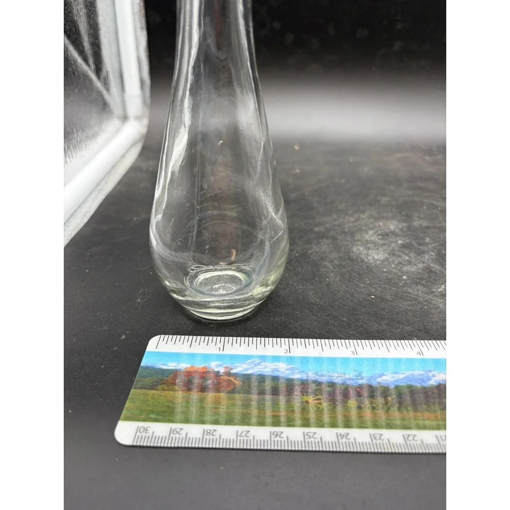 Vintage Clear Glass Bud Vase Teardrop‎ Base Slender Neck 7.25 Inch Single Stem